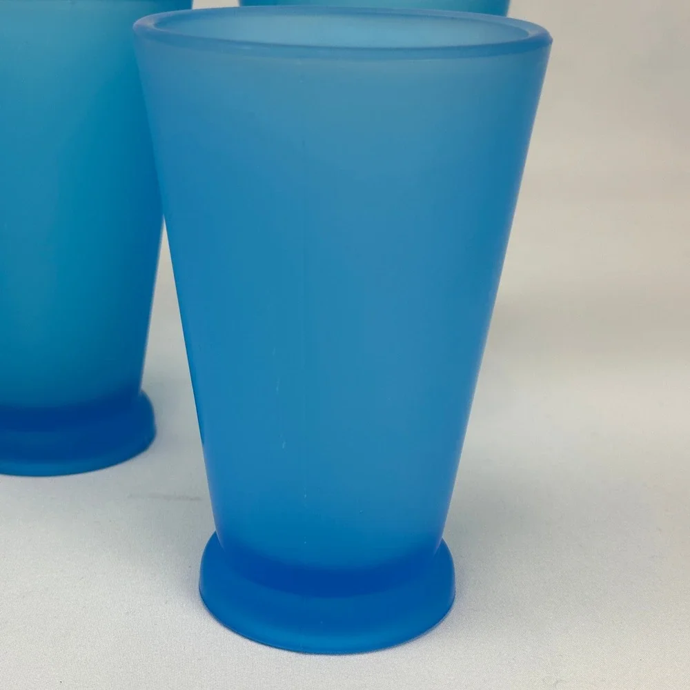 Starbucks‎ Vintage 90s Mod Frosted Blue Teal Footed Glass Tumbler Cup Set of 4